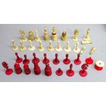 CHINESE BONE CHESS SET IN A HARDWOOD CASE (32 COUNTERS), PART BONE CHESS SET, DOMINOES AND