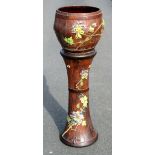 ARTS & CRAFTS PERIOD BRETBY JARDINIERE AND STAND DECORATED IN THE STYLE OF A COOPERED BARREL, THE