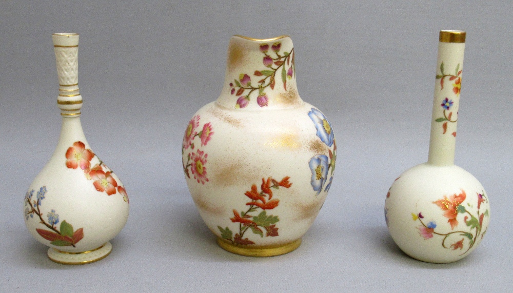 VICTORIAN ROYAL WORCESTER IVORY GROUND JUG WITH PAINTED FLORAL DECORATION AND A LOOP HANDLE, MODEL - Image 4 of 6