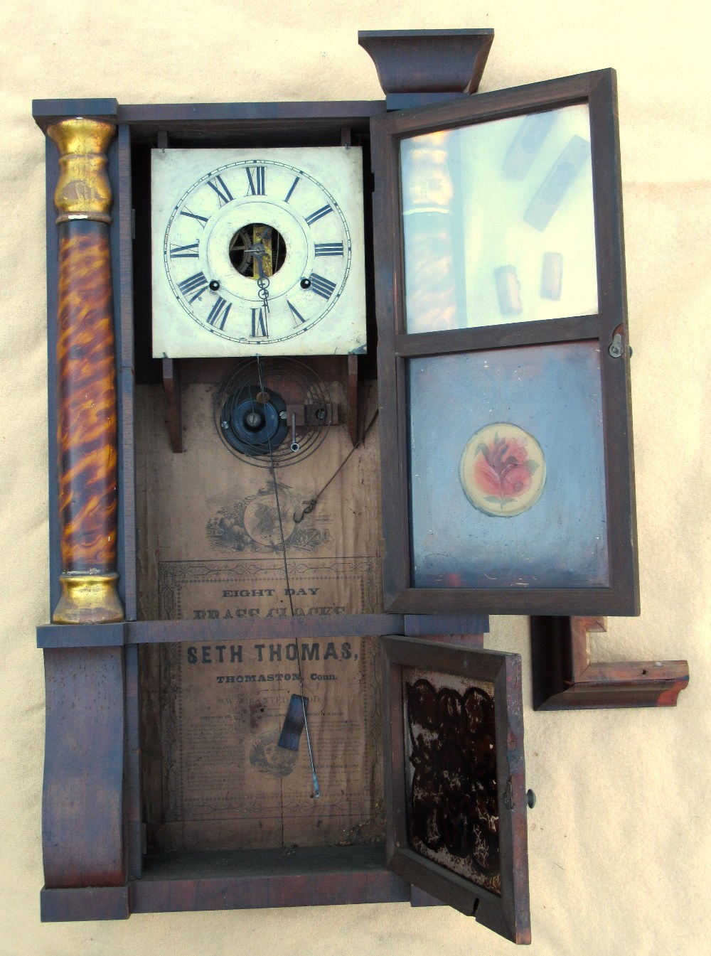 LATE 19th CENTURY AMERICAN SETH THOMAS WALL CLOCK WITH AN EIGHT DAY STRIKING MOVEMENT, IN A WOOD - Image 5 of 8