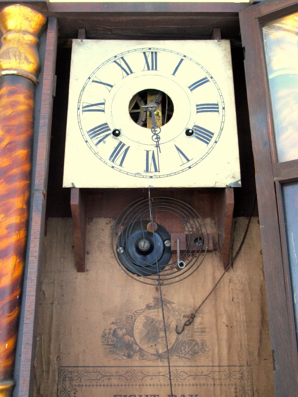 LATE 19th CENTURY AMERICAN SETH THOMAS WALL CLOCK WITH AN EIGHT DAY STRIKING MOVEMENT, IN A WOOD - Image 8 of 8