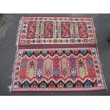 KILIM RUG WITH ALL-OVER GEOMETRIC AND STYLISED FLORAL DECORATION (201cm x 103cm) AND A SIMILAR