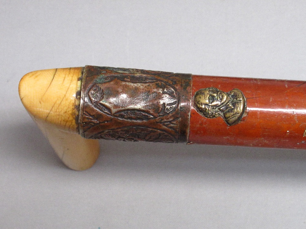 EARLY 20th CENTURY WALKING STICK WITH ANTLER HANDLE AND GILT METAL FERRULE, WITH A HUNTING SCENE, - Image 3 of 9