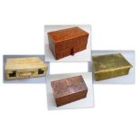 NEAR EASTERN BRASS RECTANGULAR WORKBOX WITH EMBOSSED ALL-OVER DECORATION (9.6cm x 29.3cm x 23.