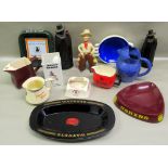 BREWERIANA - TWO SANDEMAN DON DECANTERS, JOHNNIE WALKER SQUARE JUG AND ASHTRAY, HAIG JUG, PLAYERS