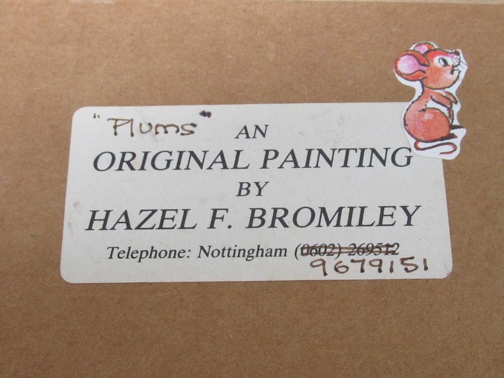 HAZEL F BROMILEY, CHERRIES (2) AND PLUMS, SIGNED WITH A MONOGRAM, OIL ON CANVAS (9cm x 13.5cm) [3] - Bild 5 aus 5