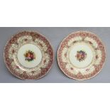 MATCHED PAIR OF ROYAL WORCESTER BONE CHINA CIRCULAR SHAPED PLATES, WITH PAINTED FLORAL CENTRES,