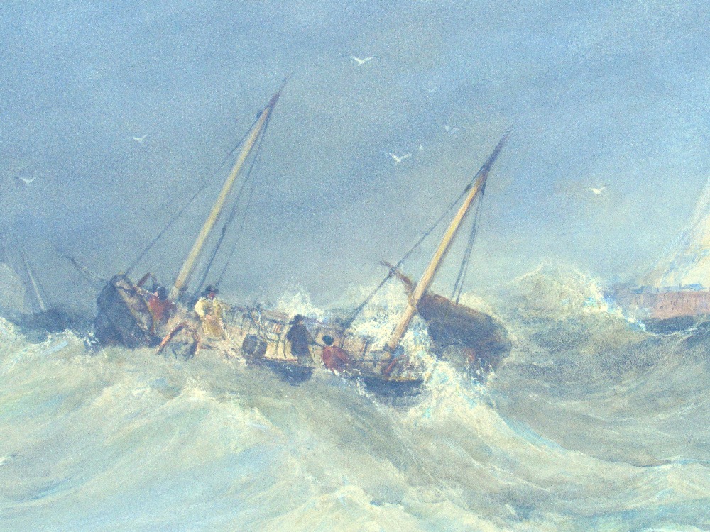 E. TUCKER, FISHING BOAT IN A STORMY SEA AND WHITE CLIFFS BEYOND, WATERCOLOUR, SIGNED (52.5cm x - Bild 3 aus 7