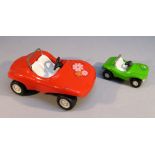 TWO TIN PLATE TONKA 'FLOWER POWER' BUGGIES IN ORANGE AND LIME GREEN 55340, VINTAGE CORGI TOYS AND