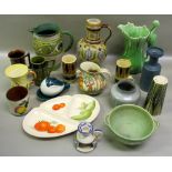 COLLARD HONITON GREEN SCROLL JUG WITH ROPE-TWIST HANDLE, CHAMBERSTICK, CROWN DEVON JUG, PATTERN