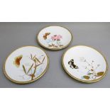 SET OF THREE VICTORIAN ROYAL WORCESTER BONE CHINA SAUCERDISHES PAINTED WITH AESTHETIC FLORAL AND