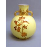 VICTORIAN DERBY BONE CHINA SPHERICAL VASE PAINTED WITH AESTHETIC SILVER AND GOLD FLORAL