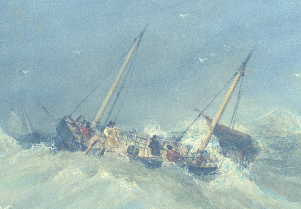 E. TUCKER, FISHING BOAT IN A STORMY SEA AND WHITE CLIFFS BEYOND, WATERCOLOUR, SIGNED (52.5cm x - Bild 5 aus 7