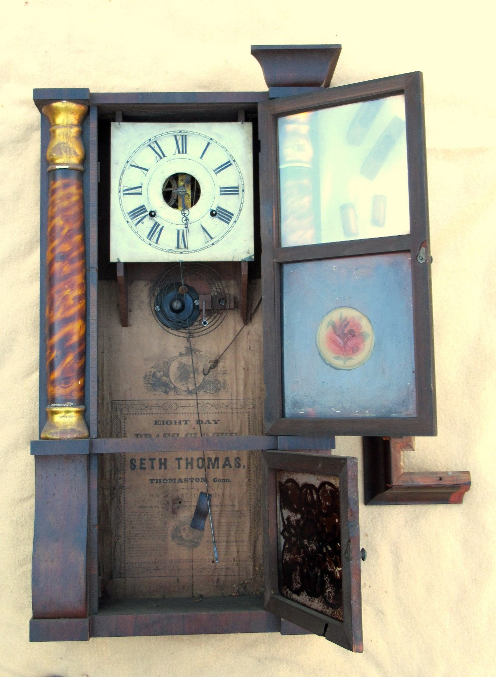 LATE 19th CENTURY AMERICAN SETH THOMAS WALL CLOCK WITH AN EIGHT DAY STRIKING MOVEMENT, IN A WOOD - Image 4 of 8