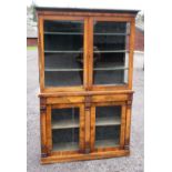 WILLIAM IV ROSEWOOD CABINET WITH TWO GLAZED PANELLED DOORS ABOVE, TWO DRAWERS AND TWO GLAZED