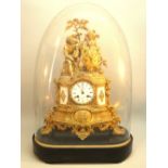 19th CENTURY FRENCH GILT BRONZE MANTEL CLOCK WITH A WHITE ENAMELLED CIRCULAR DIAL INSCRIBED 'HRY.