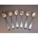 SET OF SIX 19th CENTURY EASTERN EUROPEAN SILVER TABLESPOONS, EACH WITH A FOLIATE ENGRAVED HANDLE, 84