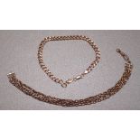 9ct GOLD FLAT CURB LINK BRACELET AND A 9ct GOLD BELCHER ALBERT, BOTH A/F (15.3g) [2]