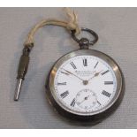 SILVER POCKET WATCH WITH A WHITE ENAMELLED CIRCULAR DIAL INSCRIBED "MAKERS TO THE ADMIRALTY,