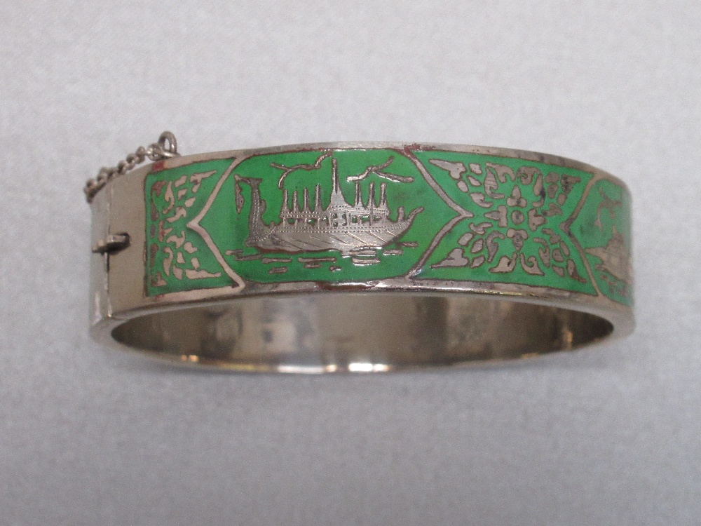 ORIENTAL SILVER AND ENAMELLED HINGED BANGLE, ANOTHER BANGLE, 4 SILVER COLOURED PENDANT NECKLACES, - Bild 11 aus 13