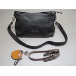 KESSLORD BLACK LEATHER HAND/SHOULDER BAG WITH SILVER HAND STRAP, PURSE, W: 37cm AND DUST BAG [4]