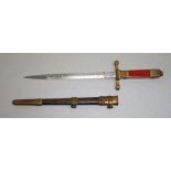 PRE WORLD WAR II POLISH NAVAL OFFICER'S DRESS DAGGER WITH A 23cm CHASED STEEL BLADE INSCRIBED "Honor
