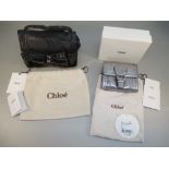 CHLOÉ BLACK LEATHER FOLD-UP HANDBAG WITH BLACK PATENT BOW AND MAGNETIC CLASP, W: 21cm AND A CHLOÉ