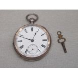 SWISS SILVER POCKET WATCH WITH A CIRCULAR WHITE ENAMELLED DIAL, SECONDS DIAL, ENCLOSING A KEYWIND