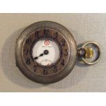 SWISS LADY'S HALF HUNTING POCKET WATCH WITH A WHITE ENAMELLED DIAL INSCRIBED "BROADWEST", SECONDS