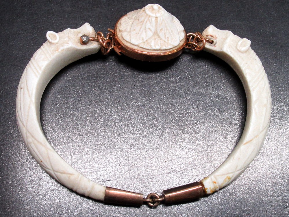 PRE-WAR CARVED IVORY AND ROSE GOLD PANTHER'S HEAD BRACELET, INDISTINCT MARK, POSSIBLY 9 (DIA: 7cm) - Bild 9 aus 10