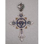 FRENCH HENRY V ORDER COMTE DE CHAMBORD (1820-1883) BLUE AND WHITE ENAMELLED CROSS WITH THE MOTTO '