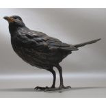 BERGMAN STYLE COLD PAINTED BRONZE MODEL OF A BLACKBIRD (11.5cm x 17cm)