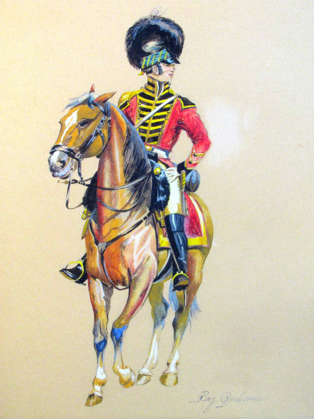 RAY DERKENNE PAIR OF NAPOLEONIC WAR CAVALRY OFFICERS, WATERCOLOURS (EACH 29cm x 23cm), BUTTERFLIES - Bild 2 aus 9