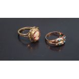 VICTORIAN 9ct ROSE GOLD RING SET SEED PEARLS AND TURQUOISE, SIZE L (1.8g GROSS) TOGETHER WITH A