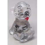 CZECHOSLOVAKIAN GLASS INKWELL MOULDED AS BONZO, WITH HINGED HEAD AND METAL COLLAR, REG. No.
