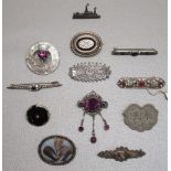 LATE REGENCY SILVER OVAL MEMORIAL BROOCH SET HAIR AND SEED PEARLS (W: 3.5cm), VICTORIAN SILVER