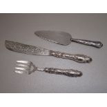 PAIR OF VICTORIAN SILVER FISH SERVERS WITH PIERCED AND CHASED FLORAL DECORATION AND SILVER