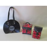 MOST UNUSUAL DESIGNER HANDBAG MADE FROM TWO 33 RPM LP RECORDS WITH CLOTH HANDLES (W: 30cm) AND TWO