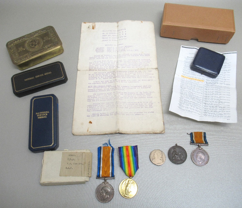 PAIR OF WORLD WAR I MEDALS AWARDED TO 13406 F. SGT. F.E. SHAYLER, RAF, COMPRISING THE WAR MEDAL