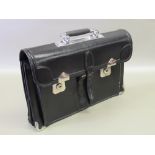 LADY'S BLACK LEATHER BRIEFCASE WITH SILVERED METAL MOUNTS (W: 39.5cm)