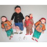 PAIR OF CHINESE ARTICULATED DOLLS, EACH WITH PAINTED COMPOSITION HEADS AND HANDS, WEARING