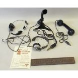 POST OFFICE TELEPHONES BLACK BAKELITE OPERATOR'S HAND SET WITH A PRESS BUTTON, STANDING MOUTHPIECE