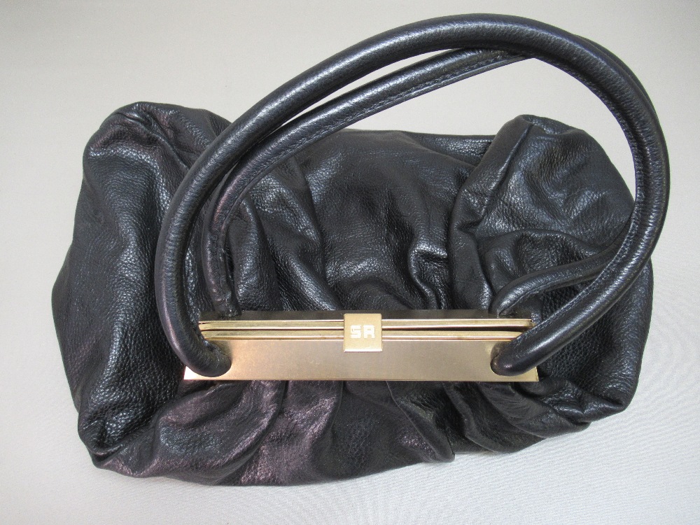 SONIA RYKIEL BLACK LEATHER HANDBAG WITH GILT METAL SNAP CLASP AND TWO LEATHER HANDLES, W: 44cm, - Image 7 of 8