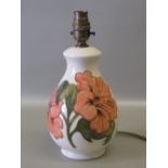 MOORCROFT BALUSTER TABLE LAMP PAINTED WITH HIBISCUS (H: 26cm)