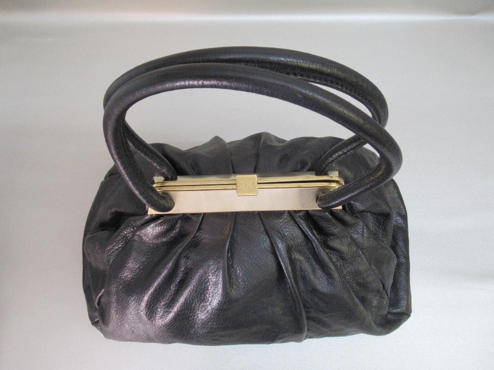 SONIA RYKIEL BLACK LEATHER HANDBAG WITH GILT METAL SNAP CLASP AND TWO LEATHER HANDLES, W: 44cm, - Image 2 of 8