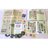 TWO POSTAGE STAMP ALBUMS CONTAINING STAMPS OF THE WORLD, OLD NEWSPAPERS INCLUDING DAILY EXPRESS "