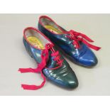 PAIR OF LADY'S FRENCH CEDRIC, PARIS, TWO-TONE BLUE/GREEN GRAIN KID LOW HEEL COURT SHOES, SIZE 5½, IN