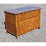 19th CENTURY ITALIAN WALNUT COMMODE WITH INLAID BANDING AND THREE DRAWERS, ON FLUTED TAPERING