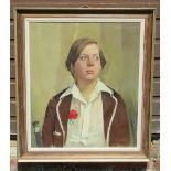 EDWIN GREENMAN (1909-2003) PORTRAIT OF SUE BISS, ½ LENGTH, OIL ON CANVAS, SIGNED AND DATED '75,