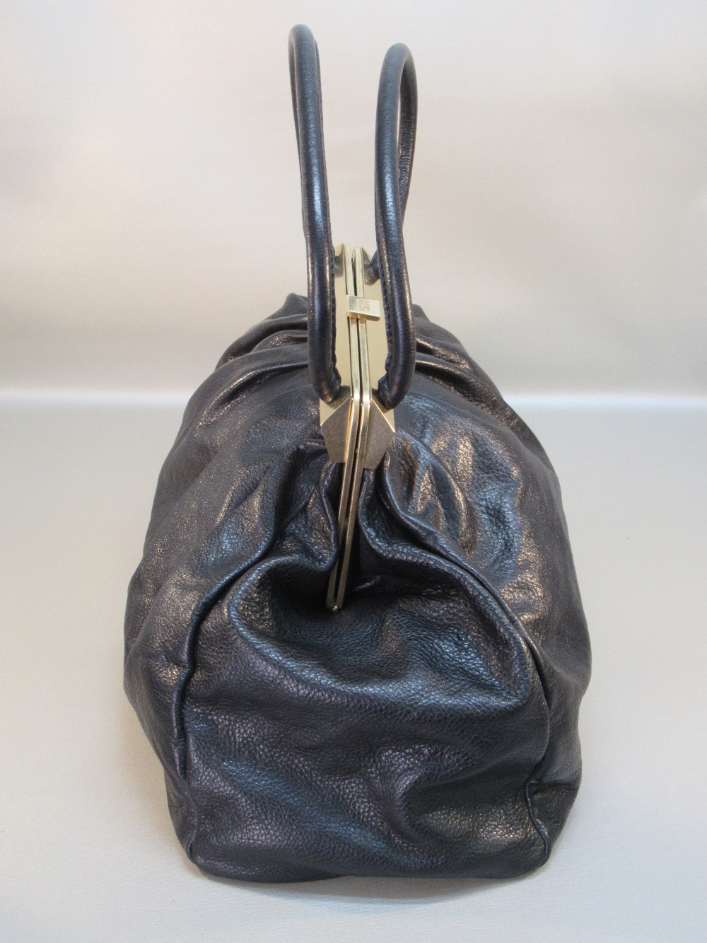 SONIA RYKIEL BLACK LEATHER HANDBAG WITH GILT METAL SNAP CLASP AND TWO LEATHER HANDLES, W: 44cm, - Image 3 of 8